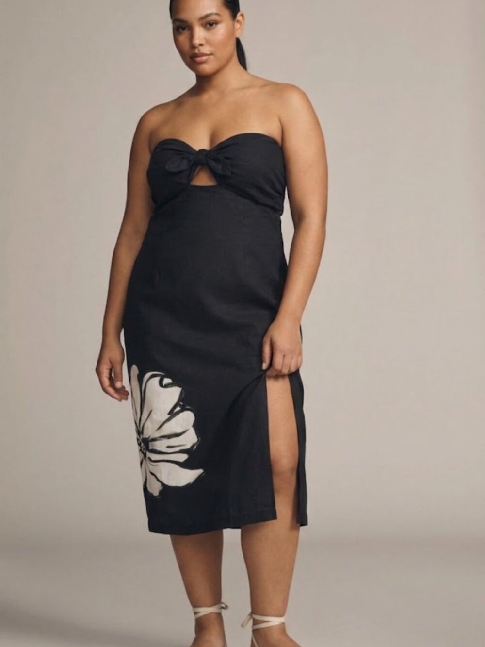 Maeve Strapless Linen Blend Twist-Front Midi Dress Size XL